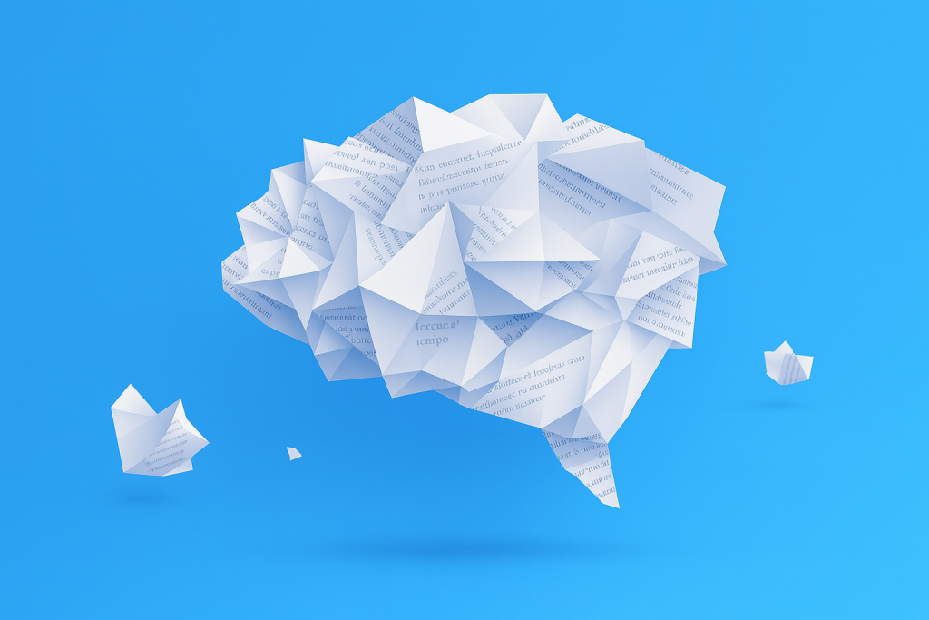 Origami paper brain made from text pages—visual metaphor for ghostwriter cost, rates, and the value of professional writing